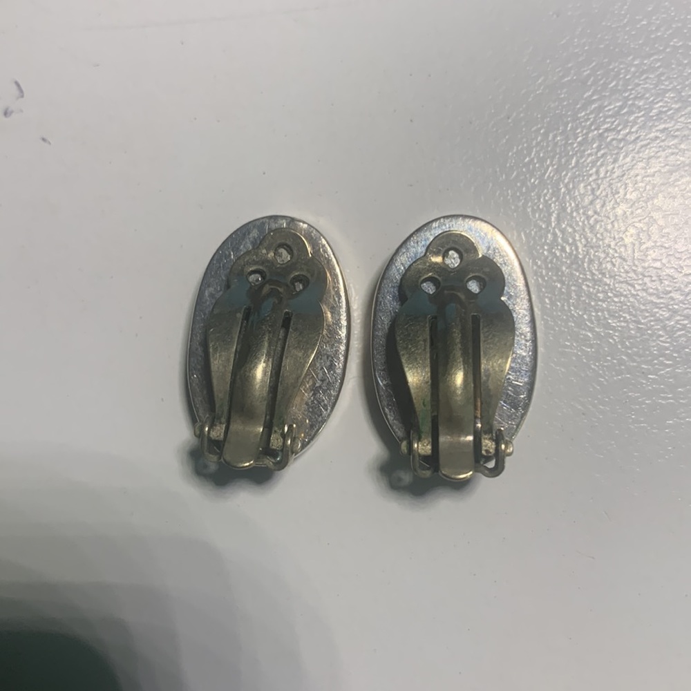 Vintage signed TE-50 Mexico sterling silver malachite inland clip on earrings - Picture 6 of 7